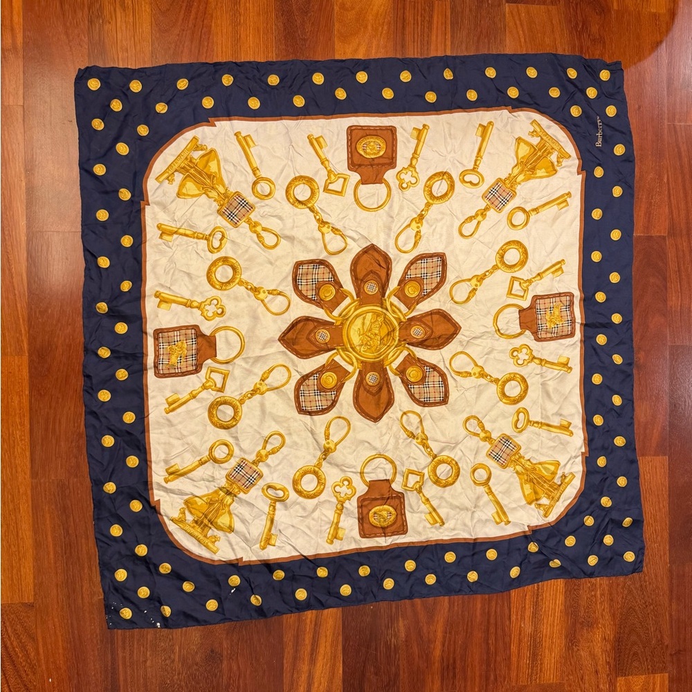 Vintage Burberry Elegant Gold and Navy Decorative Throw